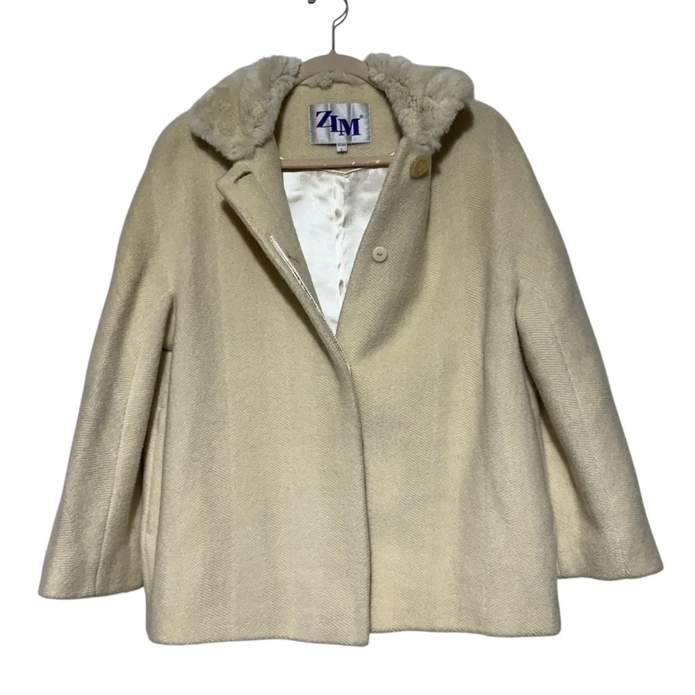 ZIM Vtg Alpaca‎ Wool Blend Rabbit Fur Winter Coat Size Large Old Money Classic